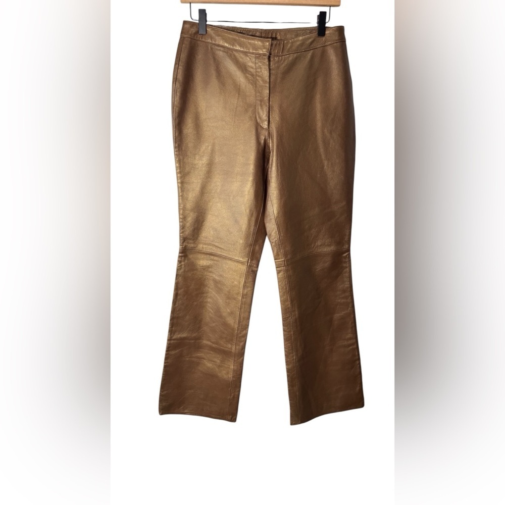 INC International Concepts Bronze Leather Straight Leg Pants Size 8